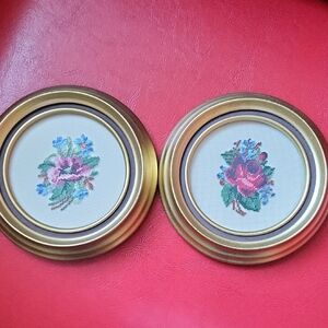 Vintage Floral Needlepoint Wall Art Set